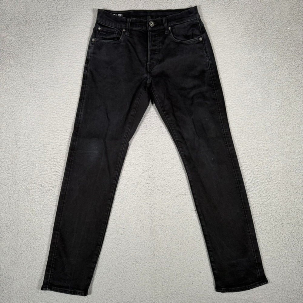 G Star Raw Jeans Mens 29x30 Black 3301 Slim Fit Denim Casual Preppy Logo Pockets